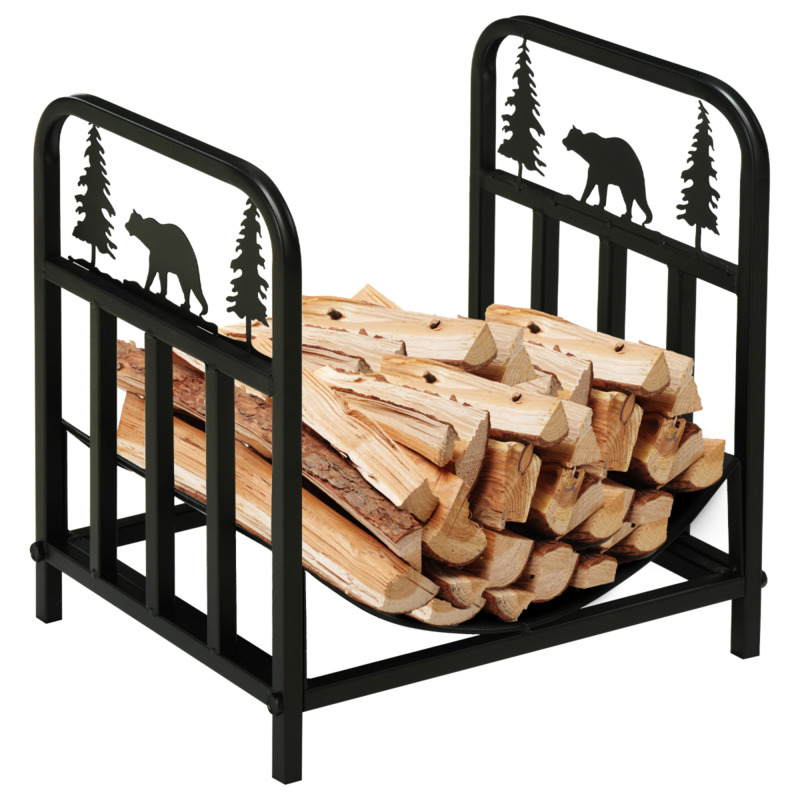 Photos - Fireplace Accessory Outsunny Homcom Metal Firewood Log Holder Rack - Bear & Tree Design, 50kg Capacity 594181050910859265 