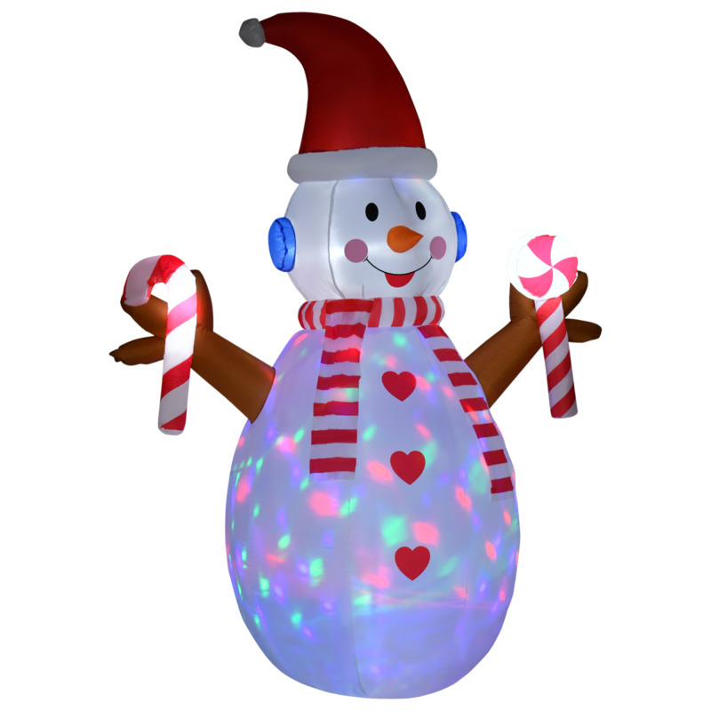 Homcom 8ft Christmas Inflatable Snowman With Rotating Candy Light - Indoor Outdoor