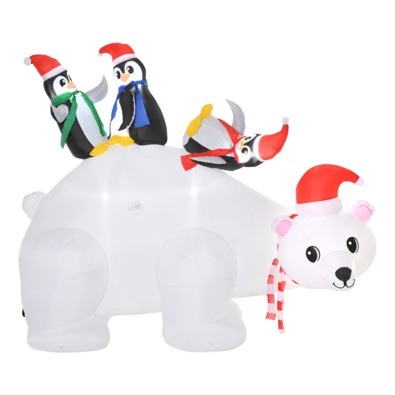 Homcom 5ft Outdoor Christmas Inflatable Polar Bear & Penguins With Led Lights