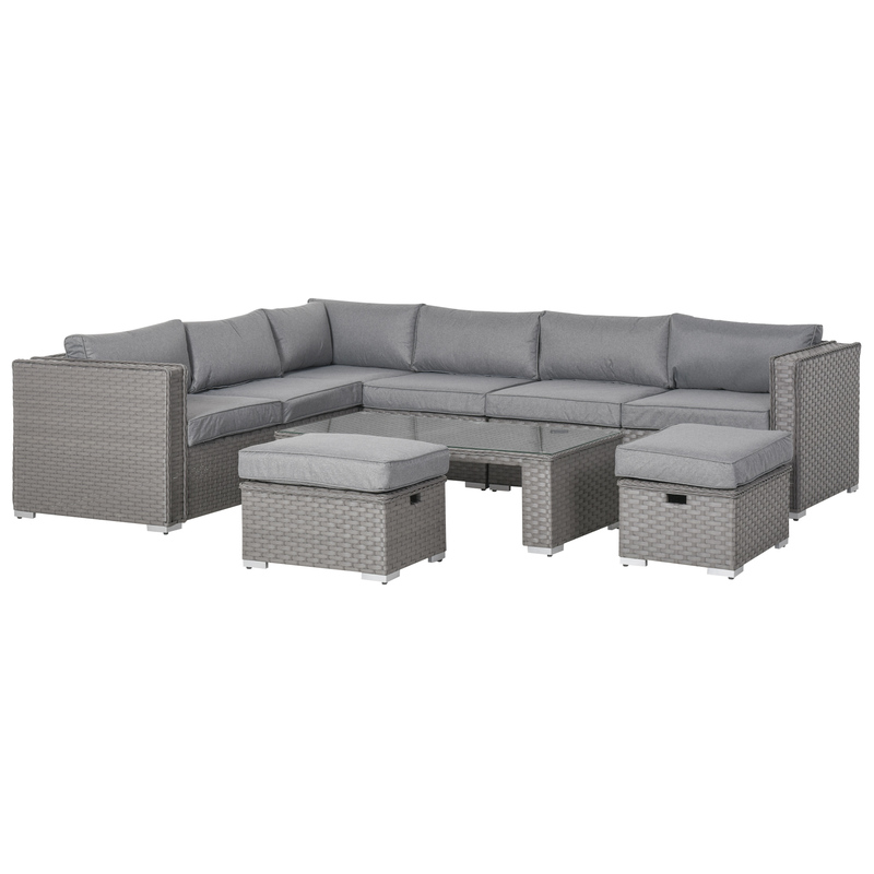 Outsunny Grey Pe Rattan Corner Sofa Set With Coffee Table & Footstool - 6 Pieces