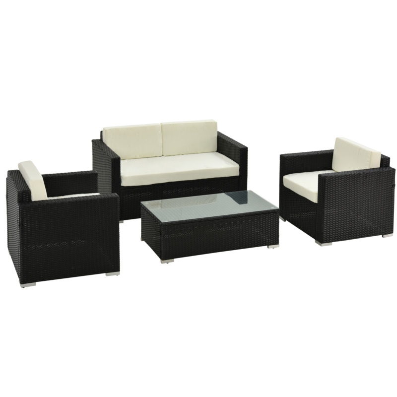 Outsunny 4-piece Rattan Sofa Set With Steel Frame - Black