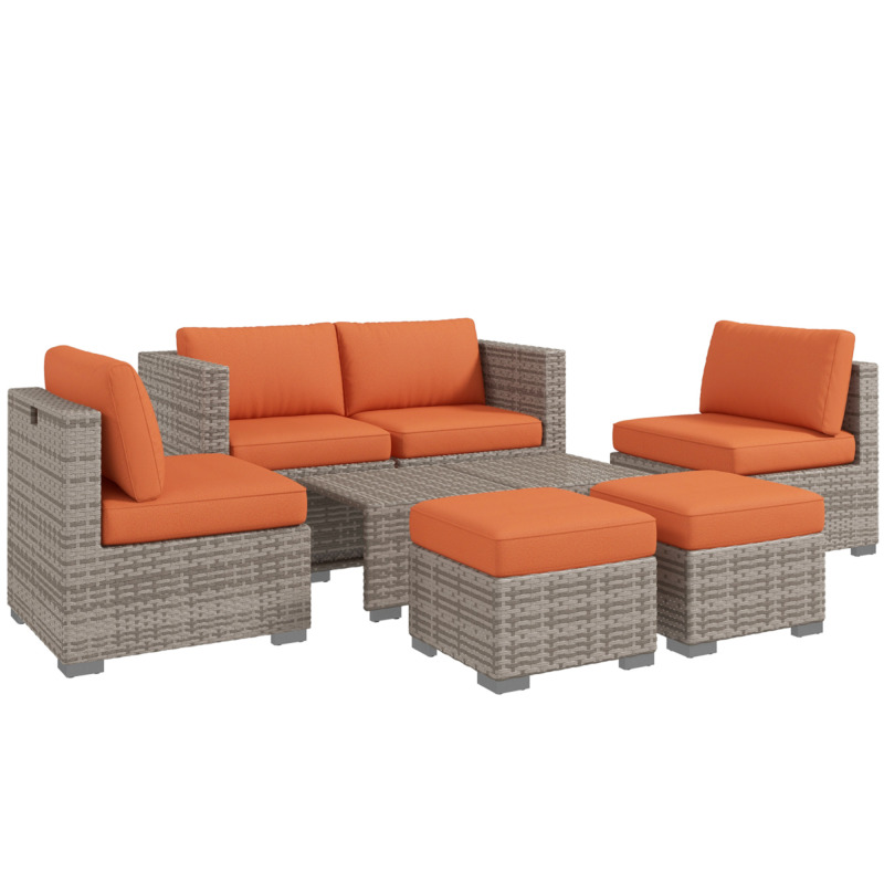 Outsunny All-weather Rattan 6-seater Garden Sofa Furniture Set With Coffee Table