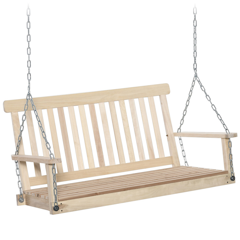Outsunny Wooden 2-seater Garden Swing Chair With Hanging Chains - Rustic Oak