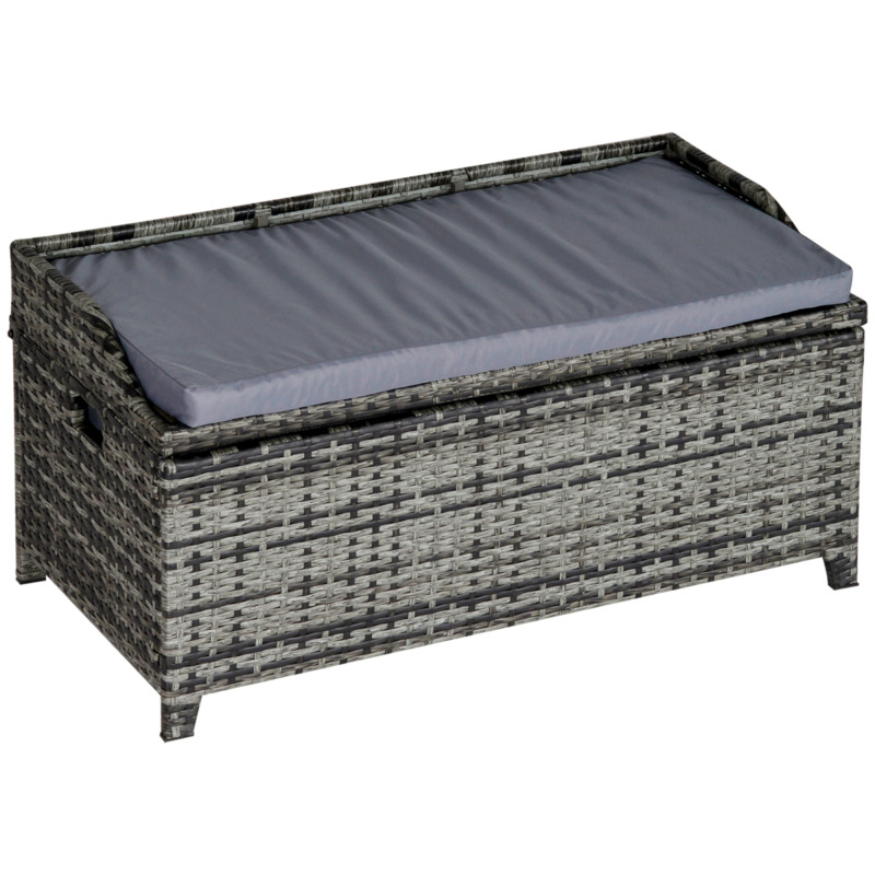 Outsunny Pe Rattan Storage Bench W Cushion - Outdoor Garden Seating For Two