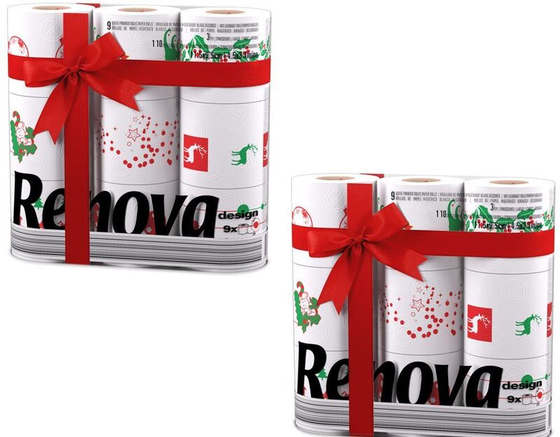 Renova White Print 2-ply Toilet Tissue Paper Rolls (18 Rolls) - Christmas Motif