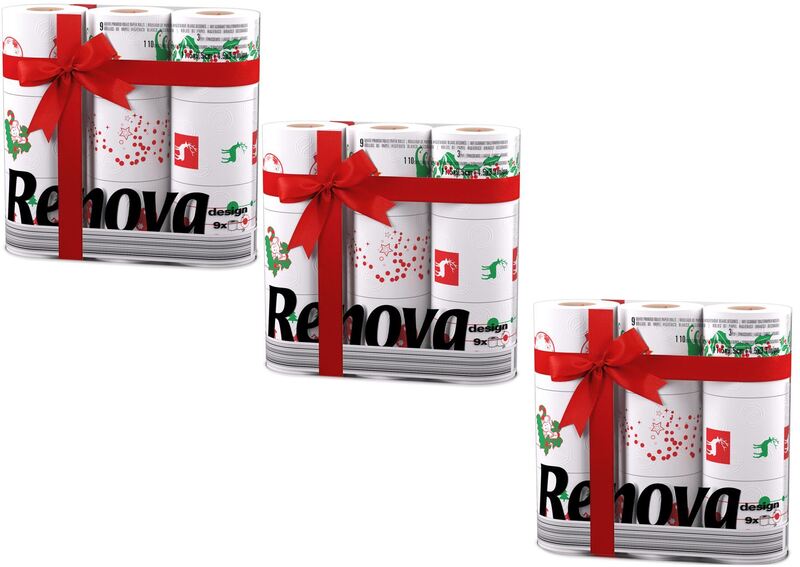 Renova White Print 2-ply Toilet Tissue Rolls (27 Rolls) - Festive Christmas Design