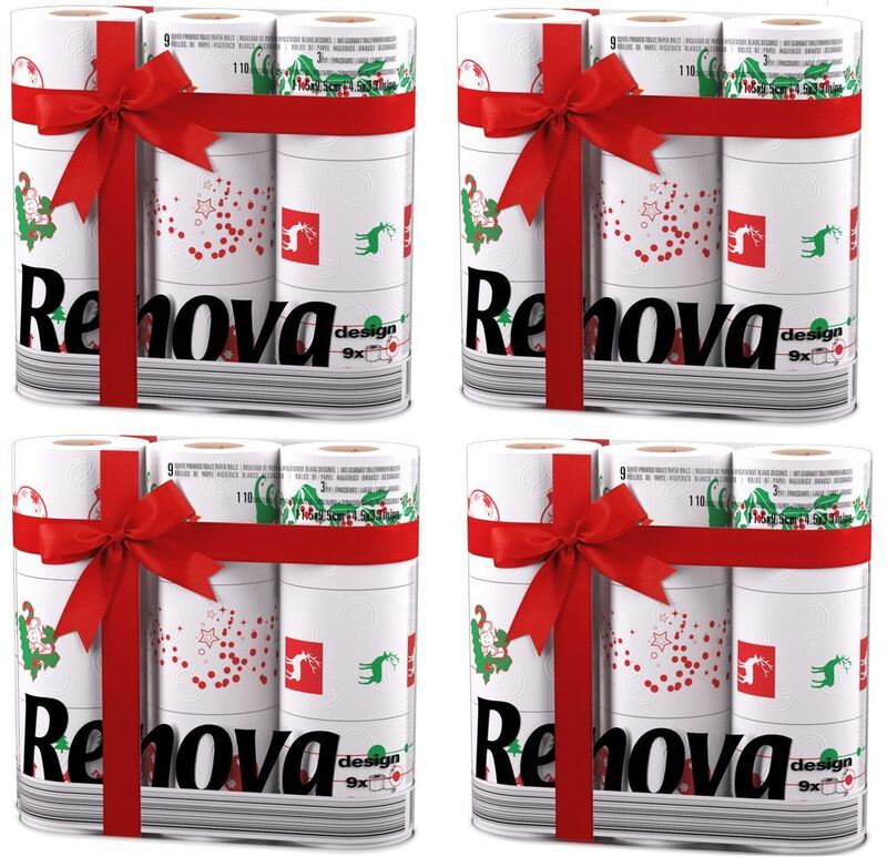 Renova 2-ply Christmas Print Toilet Tissue Paper 36 Rolls - White