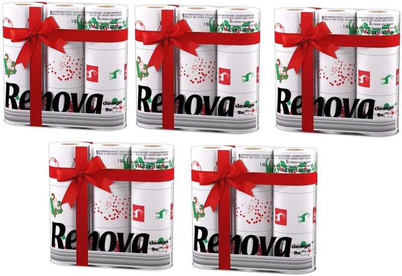Renova 2-ply Christmas Print Toilet Tissue Paper 45 Rolls - White