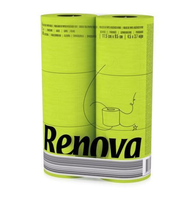 Renova 3-ply Soft Green Toilet Tissue Paper Rolls - 6 Pack