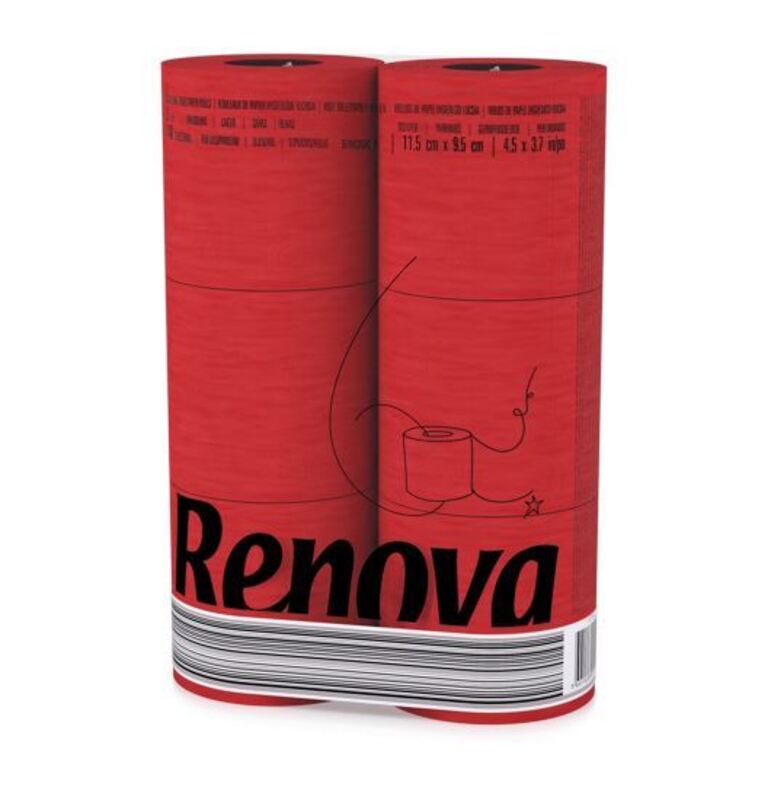 Renova 3-ply Soft Red Toilet Tissue Paper Rolls - 6 Pack