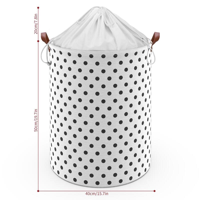 Vinsani Polka Dot Laundry Basket With Drawstring Closure - Large Capacity