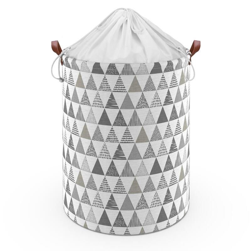Vinsani Triangular Freestanding Laundry Basket With Drawstring Lid - Grey