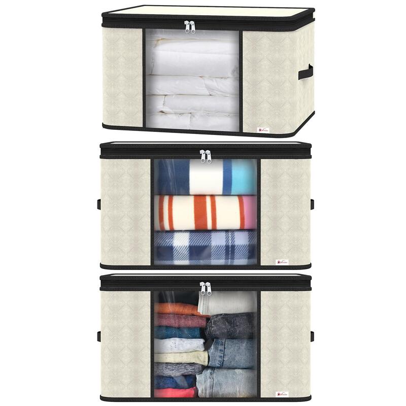 Vinsani Large Capacity Clothes Storage Bags - Moisture-proof, Stackable, Cream, 3-piece Set