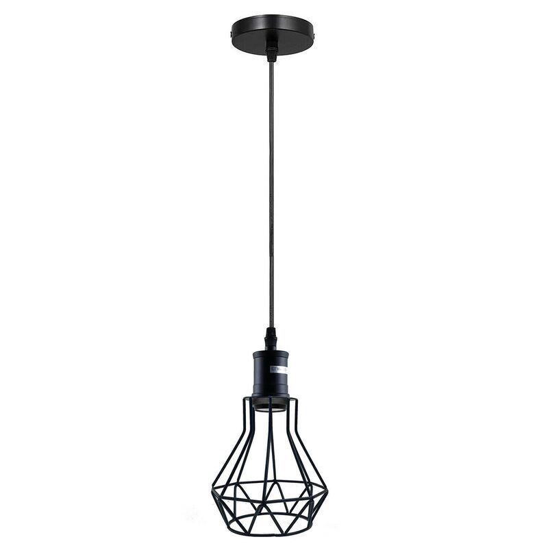 Black E27 Ceiling Pendant Light Fitting Kit - Industrial Cage Lampshade Hanging