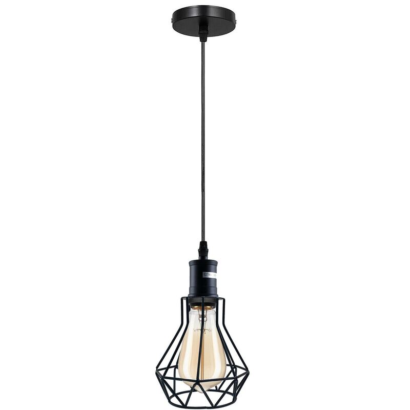 Black Metal Industrial E27 Pendant Light Cage Fitting Kit - Exposed Bulb Hanging Lampshade