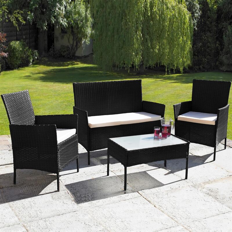4-piece Rattan Garden Sofa Set - Black