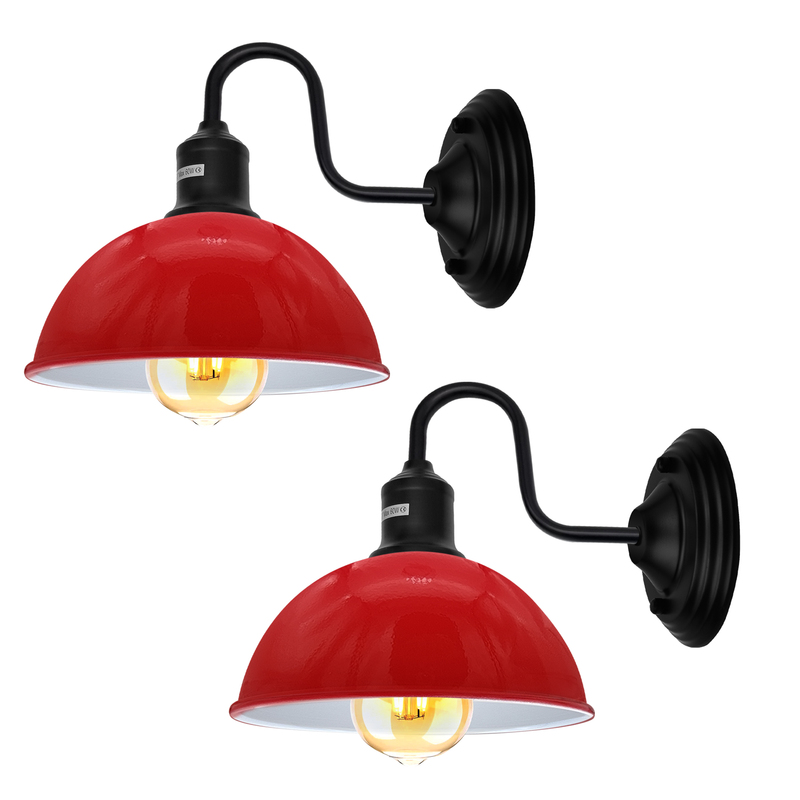 Red Swan Neck Metal Wall Lights - 2 Pack, E27 Bulb Compatible, Indoor Fixture