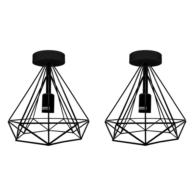 Metal Cage Flush Mount Ceiling Lights, 2 Pack, Vintage Retro Style, E27 Holder, Black