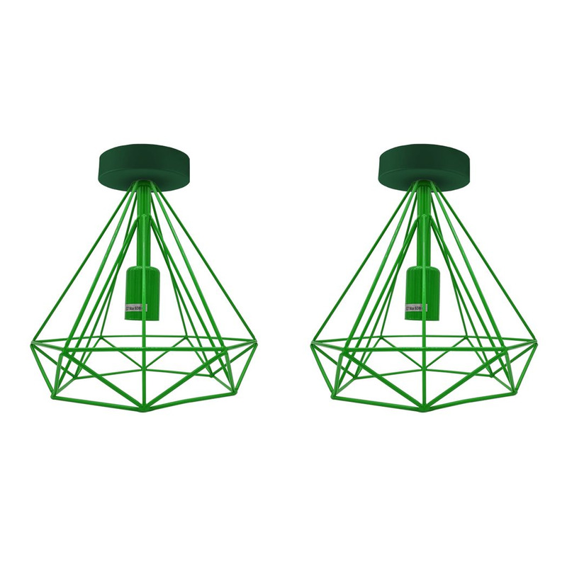 Vintage Metal Cage Flush Mount Ceiling Lights - 2 Pack With E27 Holder