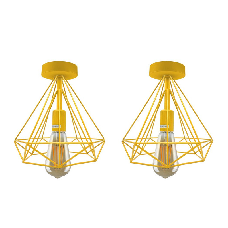 Vintage Metal Cage Flush Mount Ceiling Lights 2 Pack - Open Cage Design, E27 Holder