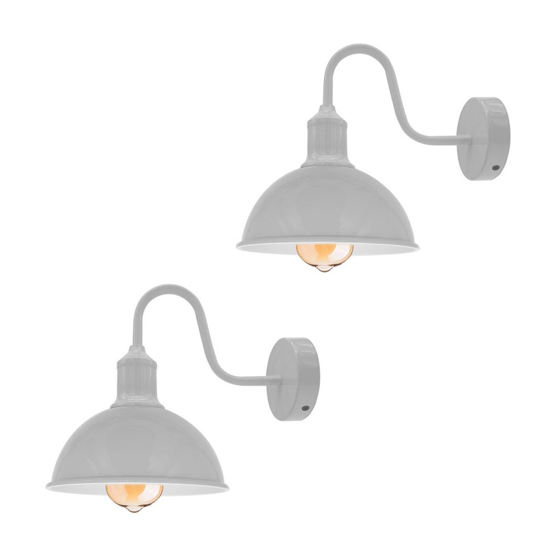 Swan Neck Metal Wall Lights - 2 Pack - E27 Lamp Base - Modern Industrial Fixture