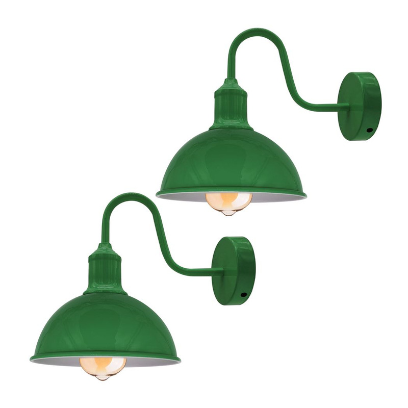 Industrial Swan Neck Wall Lights 2 Pack Metal Arm E27 Sconce Fixture 95cm Cable