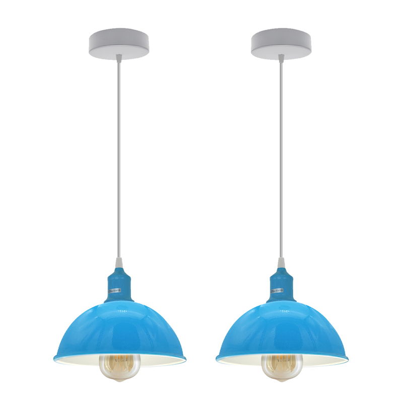 Blue Dome Metal Lamp Shade Pendant Lights - 2 Pack, 21cm Bottom Diameter, E27, Inner White