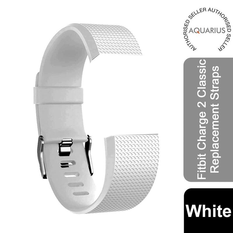 Aquarius White Replacement Straps For Fitbit Charge 2 - Adjustable, Metal Clasp