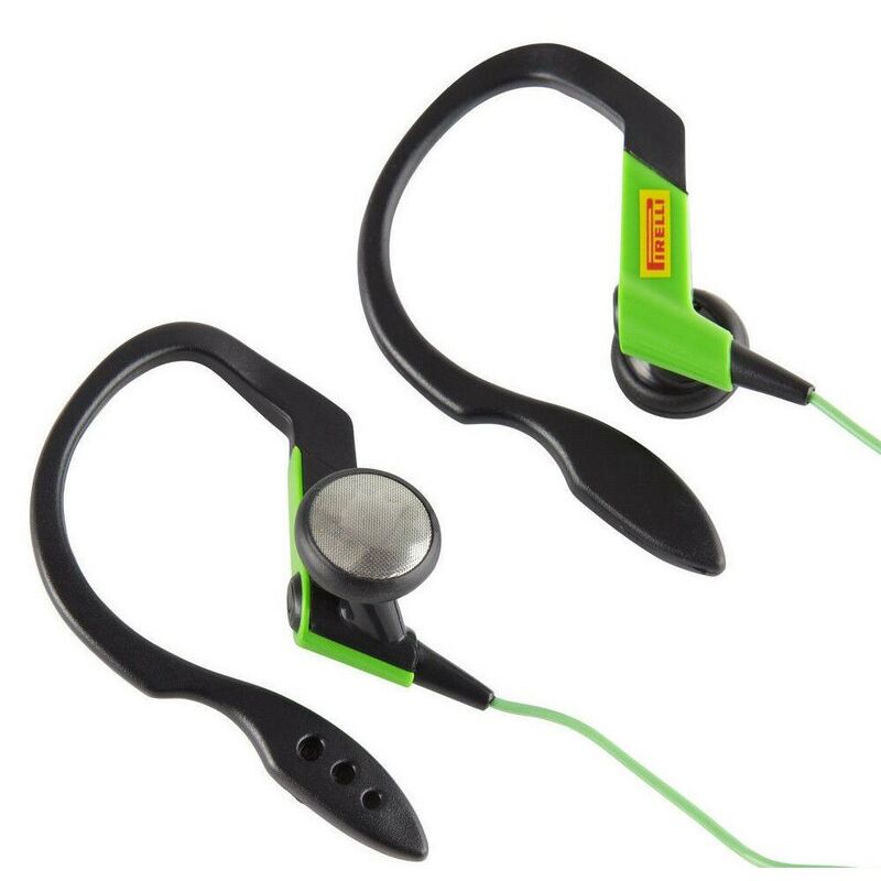 Pirelli Ear Clip Sports Headphones Bass Pipe 3.5mm Stereo Jack 15mm Unit Black/green