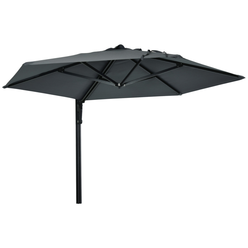 Outsunny Wall-mounted Parasol Patio Umbrella With Hand Push System - Dark Grey
