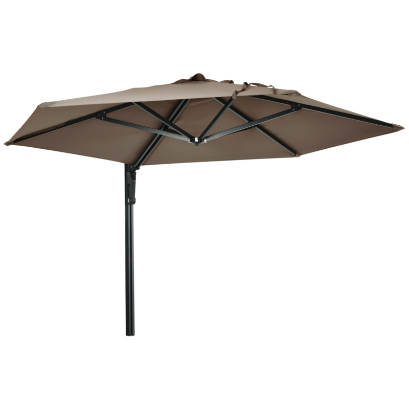 Outsunny Wall-mounted Parasol Patio Umbrella With Hand To Push System - Khaki