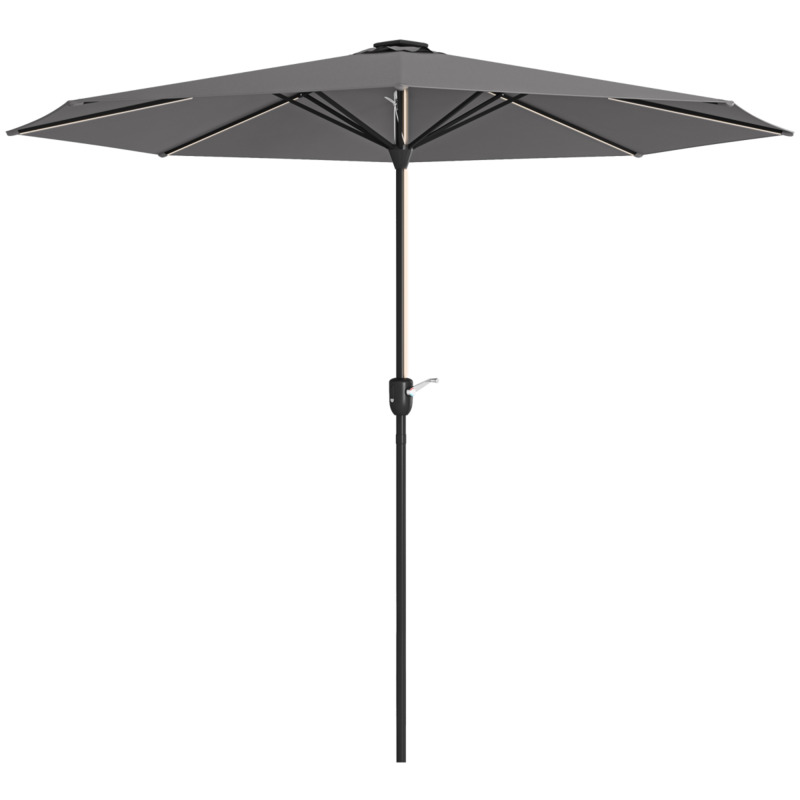 Outsunny Solar Patio Garden Parasol With Led Lights - Charcoal Grey