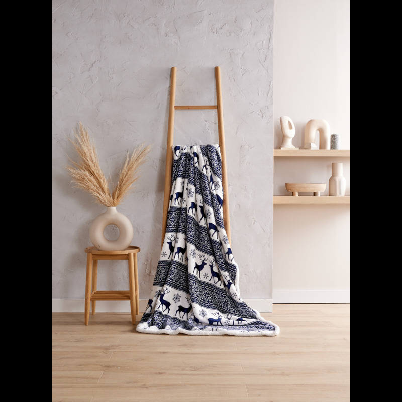 Bellissimo Home Nordic Sherpa Fleece Throw 130 X 180Cm - Navy-image