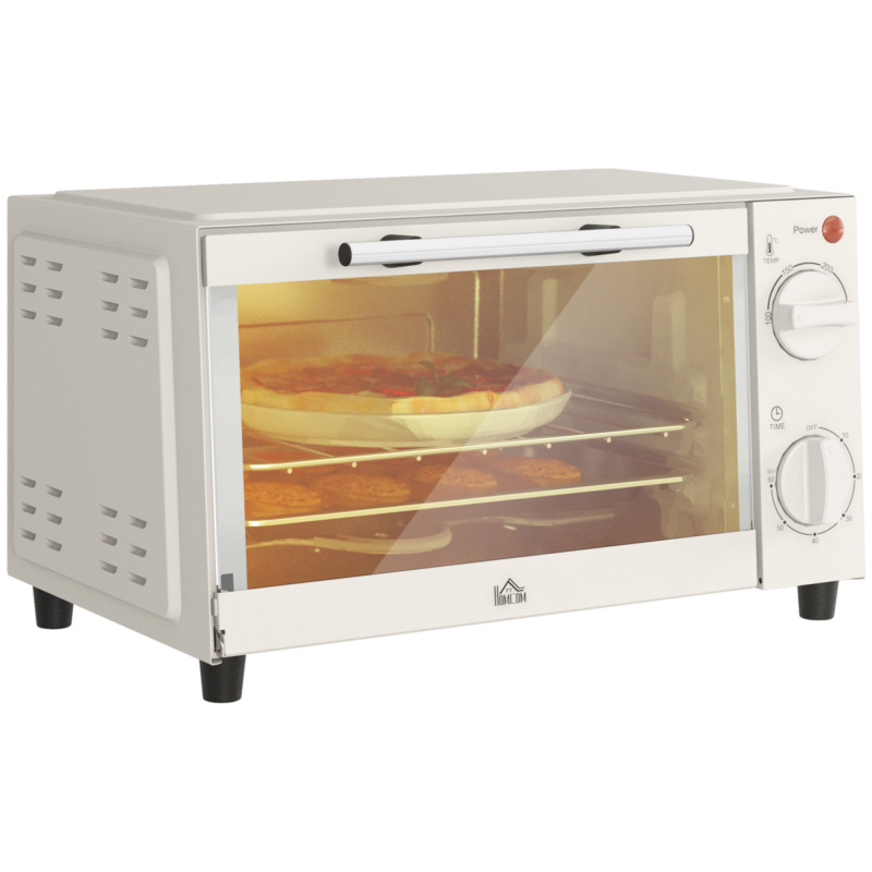 Homcom 9l Countertop Oven Electric Grill - 750w, 100-230°c, 0-60 Min Timer, Cream