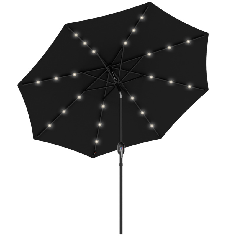 Outsunny 24 Led Solar Parasol Garden Umbrella - Tilt, Uv Protection, Polyester Canopy