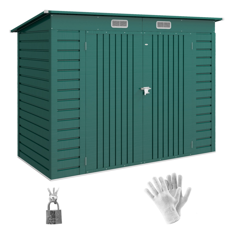 Outsunny Galvanised Steel Garden Storage Shed - 8 X 4ft Double Doors 2 Vents Green
