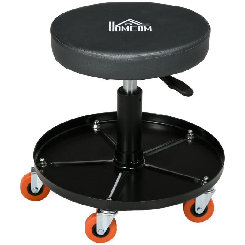 Homcom Pneumatic Adjustable Mechanic Stool With Tool Tray And Wheels