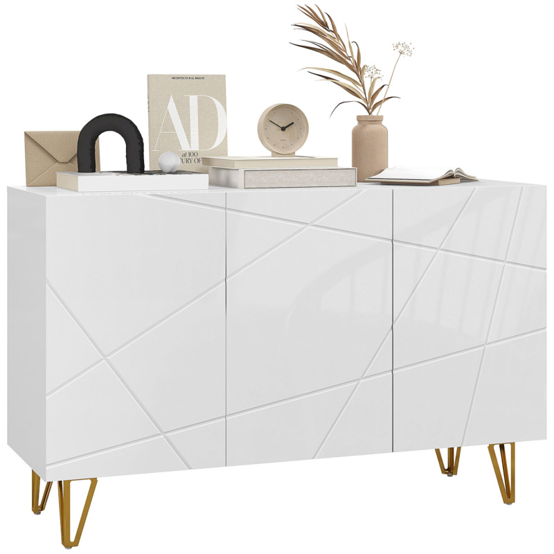 Homcom High Gloss Sideboard With Adjustable Shelves Gold Legs - Versatile Storage Cabinet
