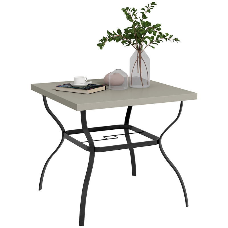 Outsunny Steel Garden Dining Table With Parasol Hole - Grey, 80cm, Seats 4