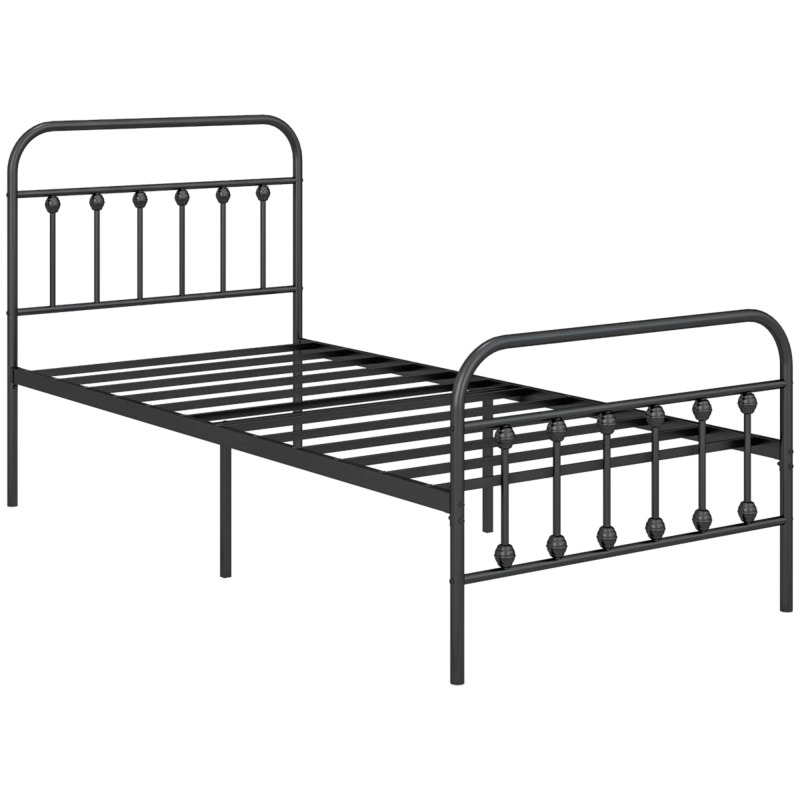 Homcom Metal Single Bed Frame 90 X 190cm Mattress Support Black W 33cm Underbed Storage