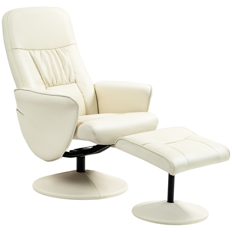 Homcom Pu Leather Recliner Armchair With Swivel Ottoman - Cream White