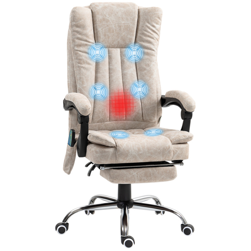 Vinsetto Microfibre Upholstery High-back Office Chair W/ Reclining Back & Footrest - Cream