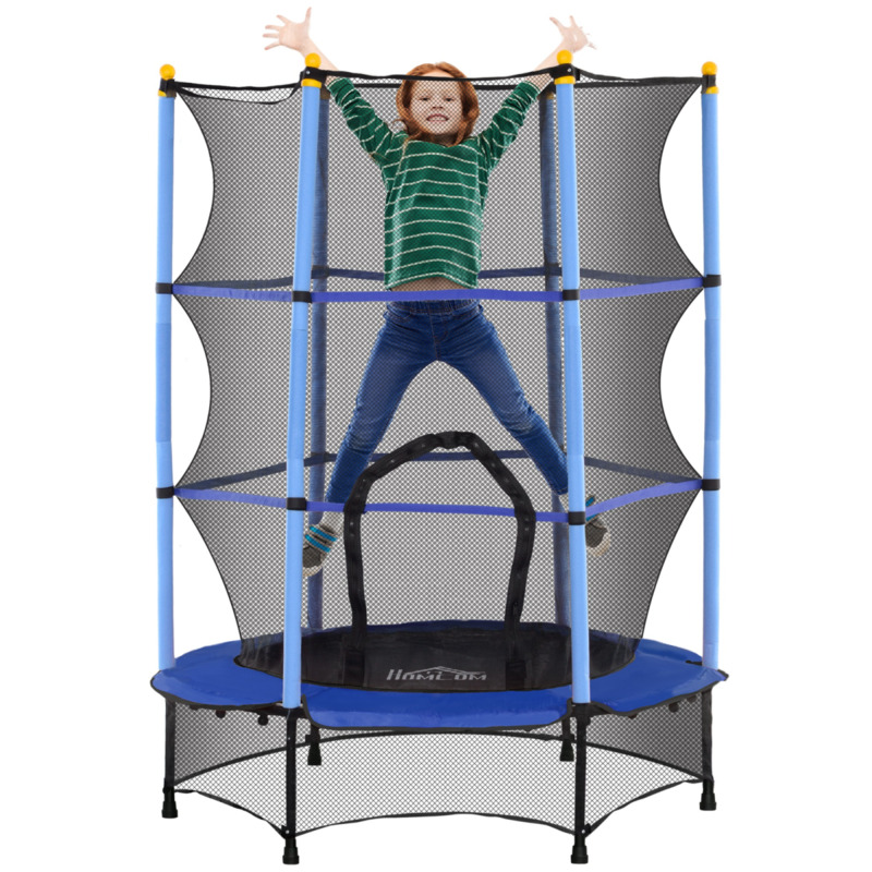 Homcom 4.6ft/75" Kids Trampoline With Safety Enclosure - Blue, Spring-free Bungee For Indoor Outdoor Fun