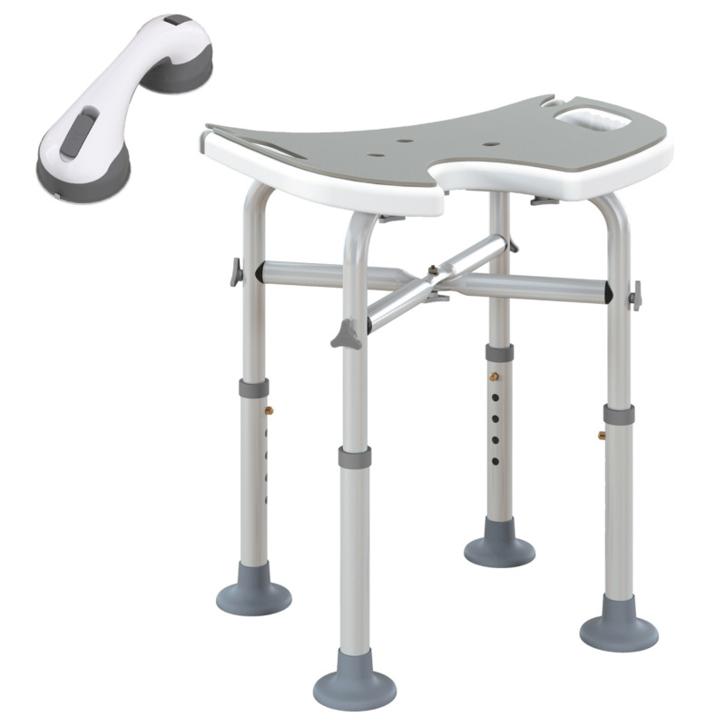Homcom Aluminium Shower Stool With Handles - Adjustable Height 39-51 5cm 150kg Capacity U-shaped Seat