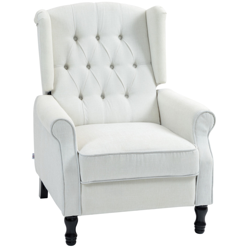 Homcom Linen Manual Reclining Armchair With Footrest - Cream White
