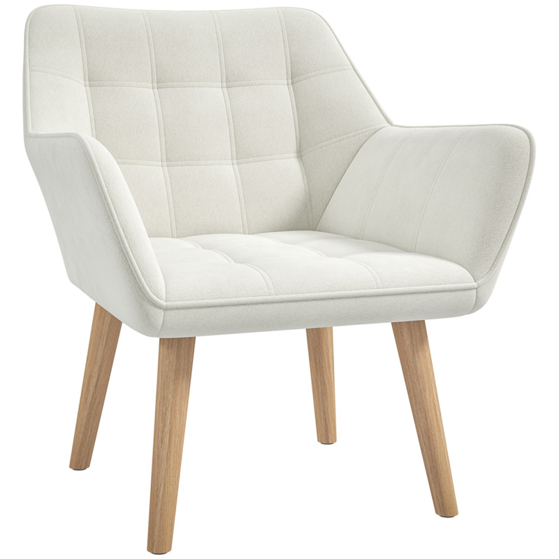 Homcom Velvet-feel Accent Chair With Arms Slanted Back Cream White