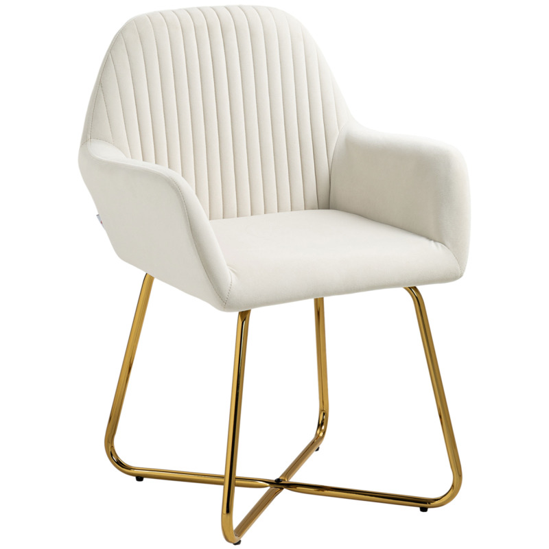 Homcom Velvet-touch Accent Chair Curved Back Metal Base Cream White