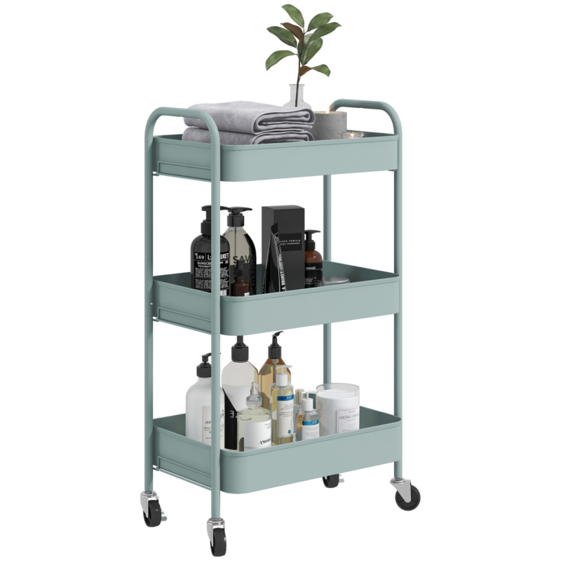 Homcom 3-tier Rolling Utility Cart With 3 Mesh Baskets - Light Blue