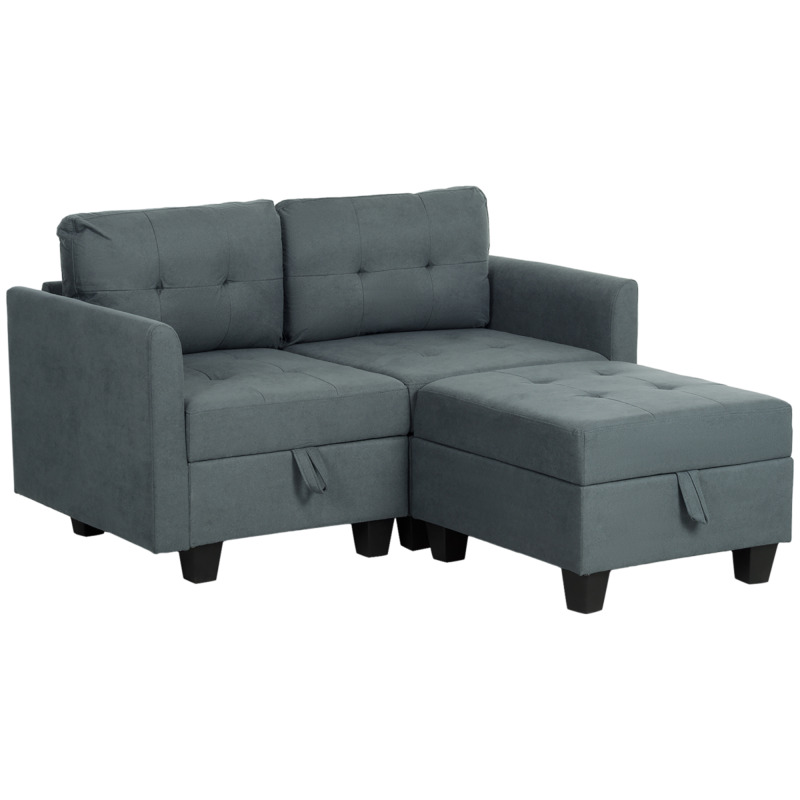 Homcom Dark Grey Fabric Modular Sectional Sofa With Integrated Storage