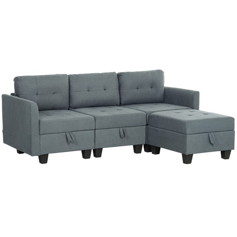 Homcom Modular Sofa Set Dark Grey With Hidden Storage - Customisable Configuration